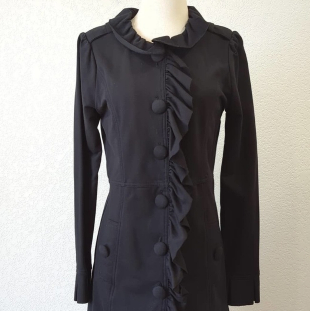 Kut from the Kloth Women's Coat Black Ruffle Jersey Llyod Trench Jacket Medium